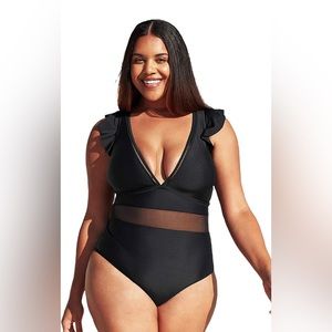 Cupshe V Neck Ruffle Mesh Bathing Suit